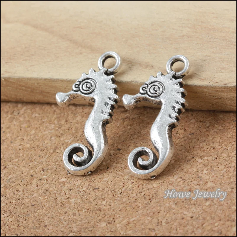 Beadwork pendant 19x11X9mm 8pcs Sea horse Beads silver tone Hippocampus bead