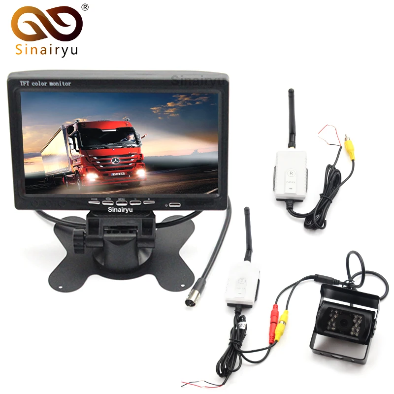 

12-24V Car Reversing Kit 7" TFT LCD Monitor + CCD IR Backup Camera For Van/Truck+2.4G Wireless AV Cable Transmitter and Receiver