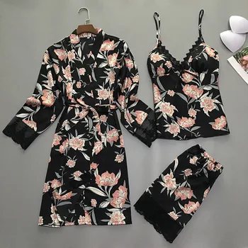 Three Pieces Women Sexy Satin Fashion Print Lace Bow Sleepwear Pizama Damska Bawelna Present for Girlfriend Comfortable Camis
Three Pieces Women Sexy Satin Fashion Print Lace Bow Sleepwear Pizama Damska Bawelna Present for Girlfriend Comfortable Camis