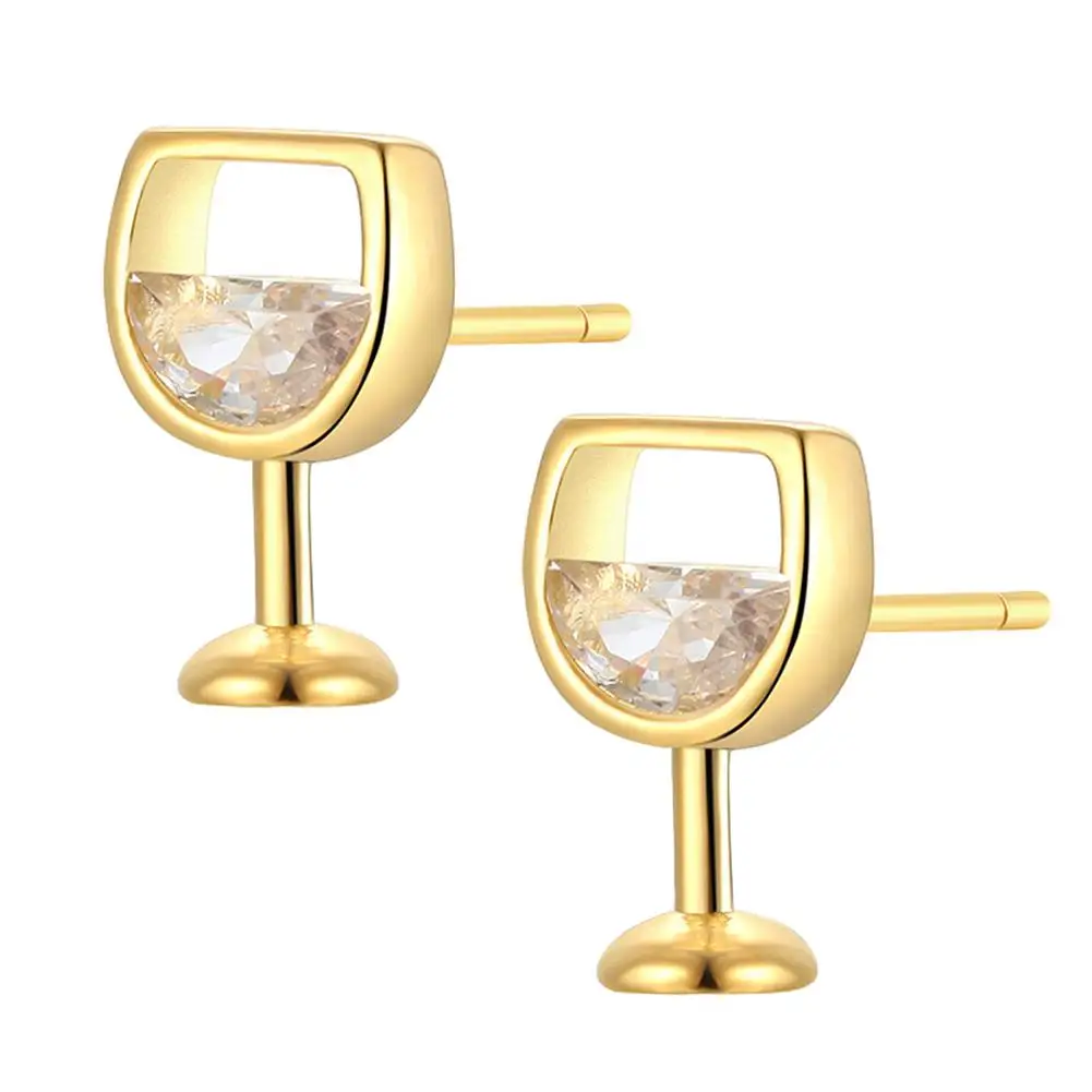 

Fashion Simple Women's Earrings Hollow Wine Glass Cubic Zirconia Ear Stud Earrings Jewelry Gifts