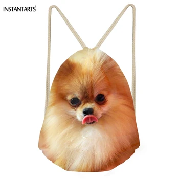 

INSTANTARTS Kawaii 3D Dog Pomeranian Print Women Men Drawstrings Bags Multifunction Softback Backpakcs Storage Bags for Teenage