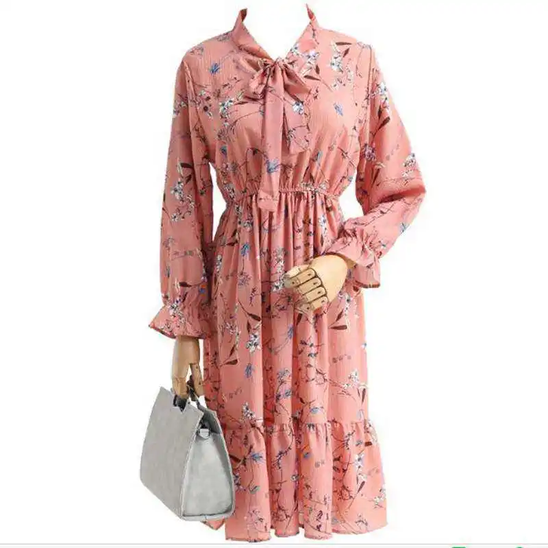 2018 New Spring summer Fashion Women Floral Vintage Print Dress Female Fashion Stand Long-Sleeved Elastic waist Chiffon Dresses
2018 New Spring summer Fashion Women Floral Vintage Print Dress Female Fashion Stand Long-Sleeved Elastic waist Chiffon Dresses