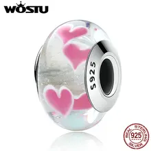 Wostuu auténtica Plata de Ley 925 Corazón salvaje de cristal de Murano ajuste pulsera de encanto Original S925 joyería de fiesta para mujeres DXZ042(China)