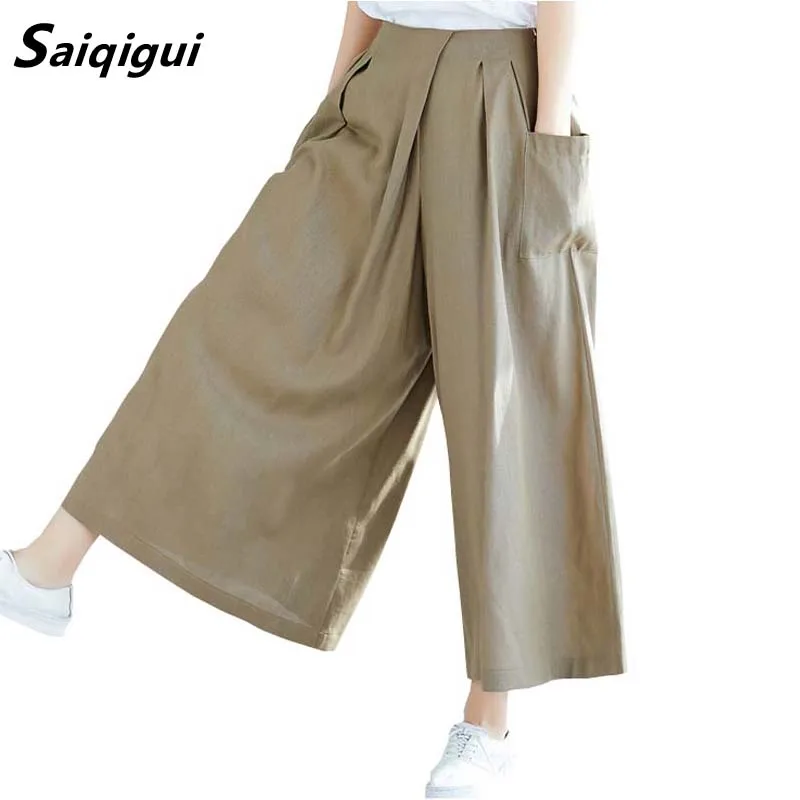 Saiqigui 2019 spring summer Women Pants Elastic waist Casual loose Cotton Linen pants Pockets Vintage Solid Wide Leg Pants
Saiqigui 2019 spring summer Women Pants Elastic waist Casual loose Cotton Linen pants Pockets Vintage Solid Wide Leg Pants