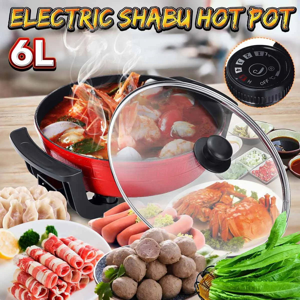6L 1300W Electric Hot Pot Shabu 5 Temperature Settings for 1-10 Person Dinner Home Kitchenware Table Smokeless 220V Non-Stick
6L 1300W Electric Hot Pot Shabu 5 Temperature Settings for 1-10 Person Dinner Home Kitchenware Table Smokeless 220V Non-Stick