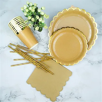 Free Ship 16 Sets Paper Tableware Party Setting Decor Brown Kraft Retro Plates Cups Straw Napkin for Dinner Party Birthday Decor
