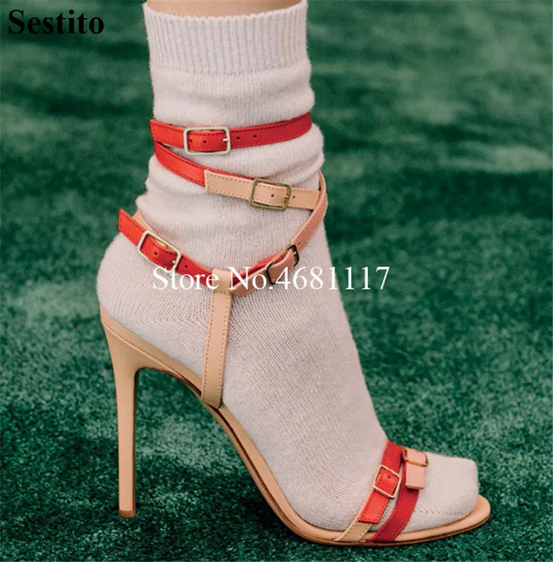 2019 summer new European and American women's open toe with color matching white buckle high heel sandals
2019 summer new European and American women's open toe with color matching white buckle high heel sandals