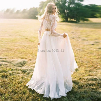 Two Piece Wedding Dresses with Long Sleeve Boho O-Neck Lace Top A-Line Chiffon Beach Bridal Dress Wedding Gowns vestido de noiva
Two Piece Wedding Dresses with Long Sleeve Boho O-Neck Lace Top A-Line Chiffon Beach Bridal Dress Wedding Gowns vestido de noiva