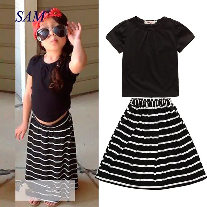 Kid clothes children's short sleeve T-shirt +Striped long skirt 2 pcs clothing sets girls causal cotton clothes suit
Kid clothes children's short sleeve T-shirt +Striped long skirt 2 pcs clothing sets girls causal cotton clothes suit