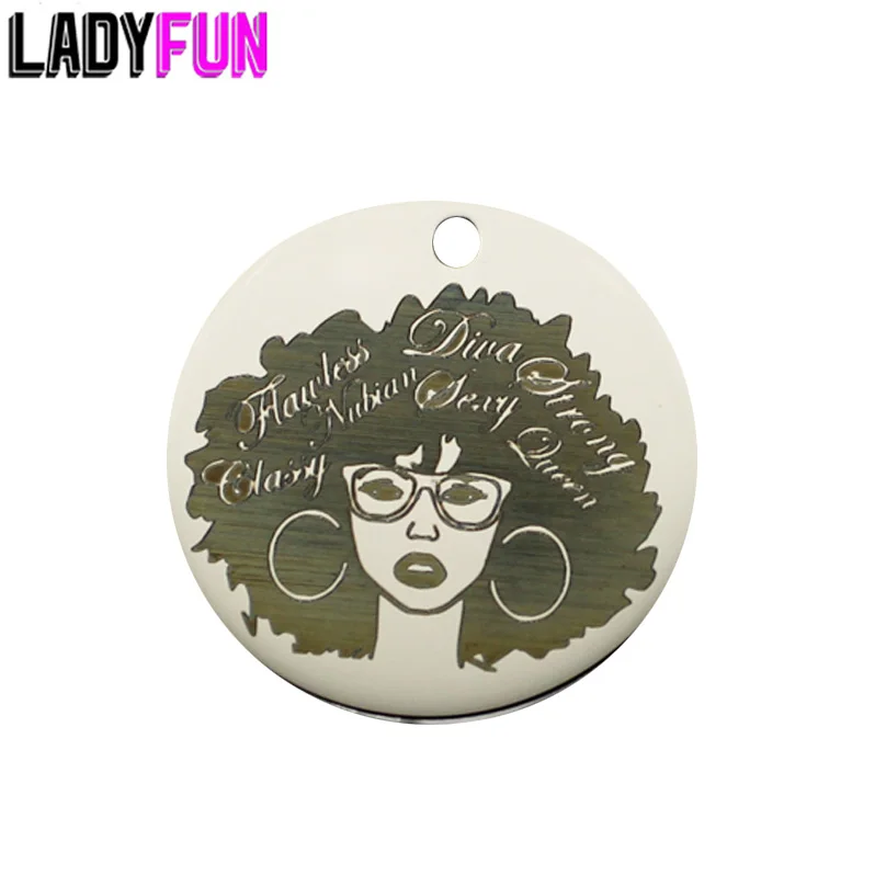 African American Afro Hairstyle Blessed Queen Stainless Steel Charms 25mm High Polish Mirror Surface Jewelry Pendant Tag 20pcs
African American Afro Hairstyle Blessed Queen Stainless Steel Charms 25mm High Polish Mirror Surface Jewelry Pendant Tag 20pcs