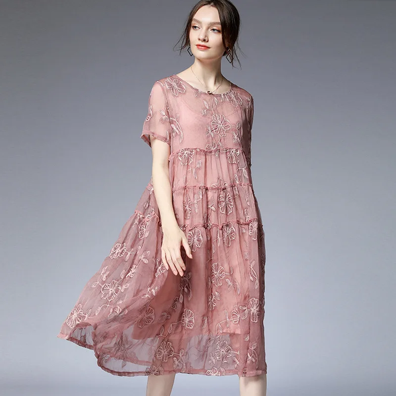 Summer Ladies Plus Size Loose Fit embroidery Dress Set Elegant Faux Silk loose party Dress chiffon long dress vestidos XXXXL4XL
Summer Ladies Plus Size Loose Fit embroidery Dress Set Elegant Faux Silk loose party Dress chiffon long dress vestidos XXXXL4XL
