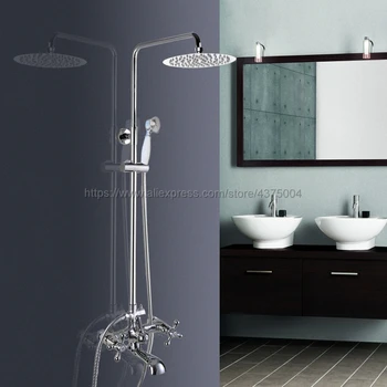 

Polished Chrome Rainfall 8" Bath Shower Mixer Faucet Set Wall Mounted with Hand Shower Swivel Tub Spout Shower Taps Ncy322