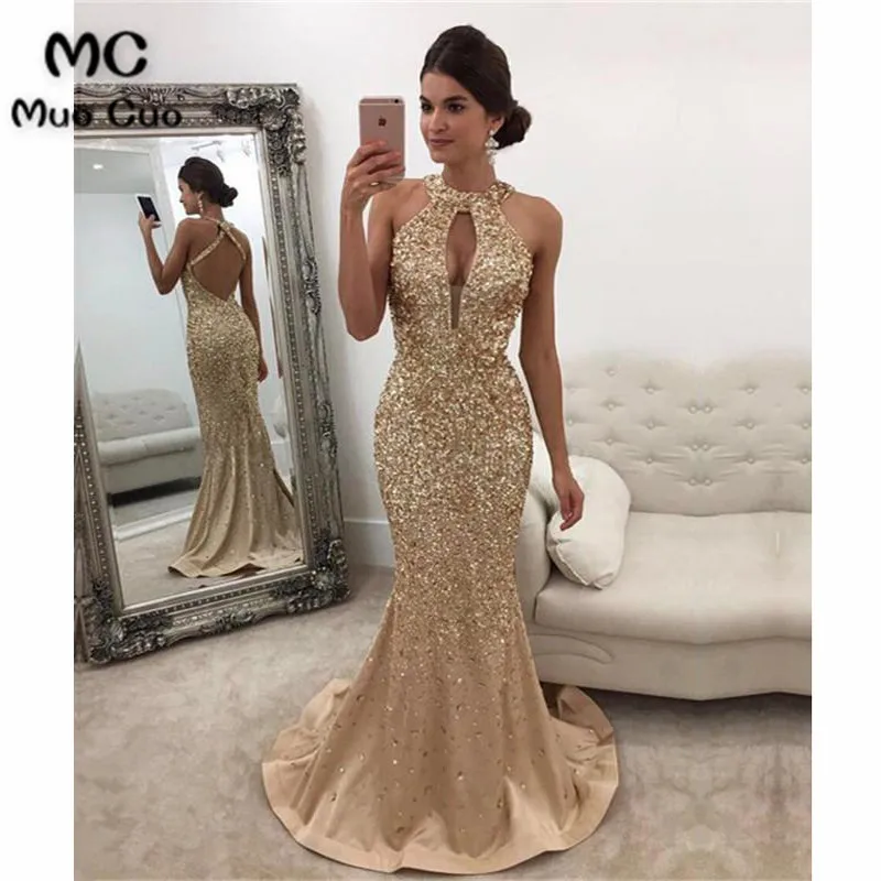 2018 Mermaid Halter Prom Dresses with Crystals Beaded Sweep Train Backless Formal Evening Party Dress for Women
2018 Mermaid Halter Prom Dresses with Crystals Beaded Sweep Train Backless Formal Evening Party Dress for Women