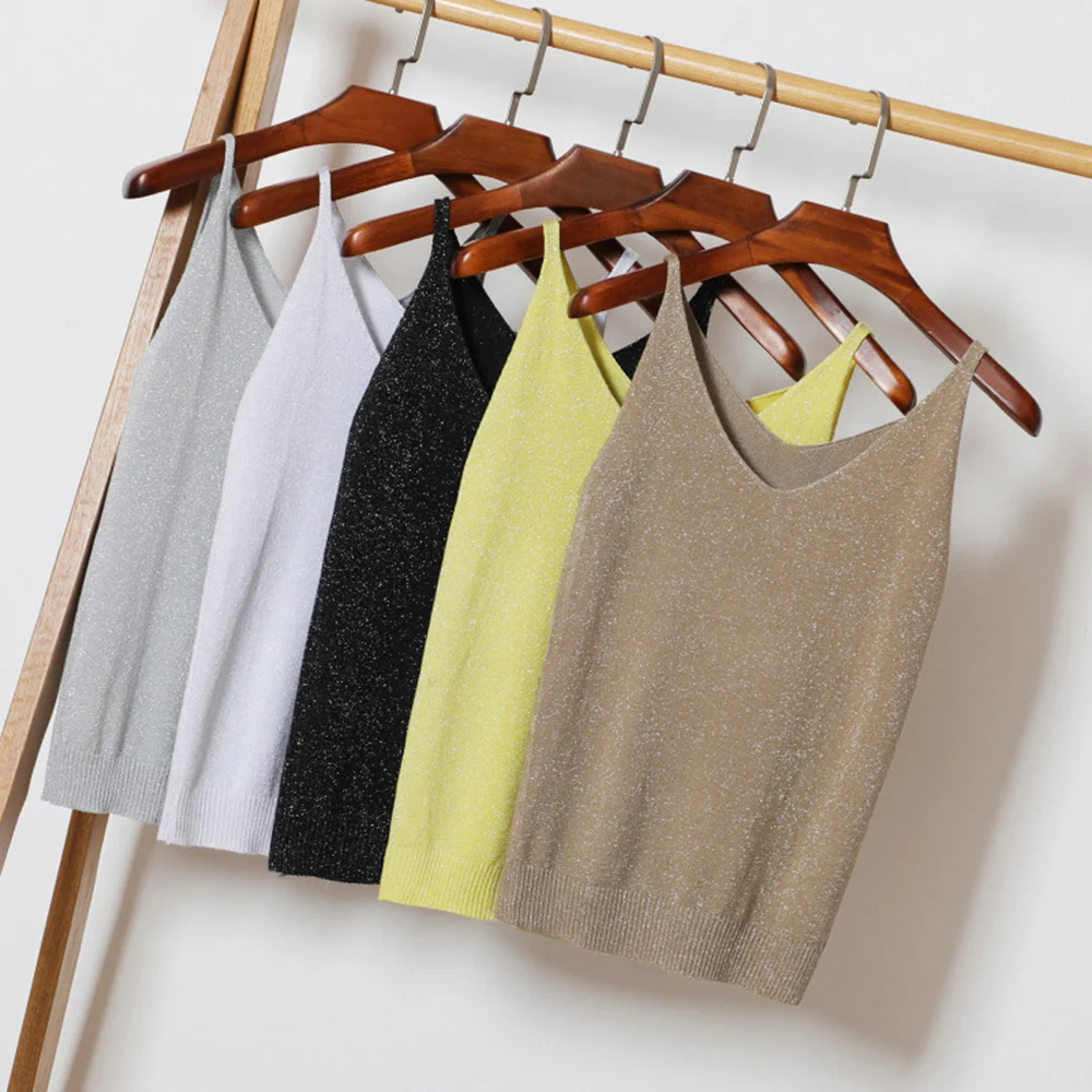Women Summer Sexy Knitted Tank Top Slim Sequined Gold Thread Cami Spaghetti Strap Fitness Club Fashion Casual Solid Sweater Tank
Women Summer Sexy Knitted Tank Top Slim Sequined Gold Thread Cami Spaghetti Strap Fitness Club Fashion Casual Solid Sweater Tank