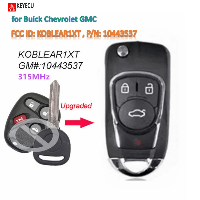 Keyecu Upgraded Flip Key Remote Car Key Fob for Buick Chevrolet GMC (FCC ID: KOBLEAR1XT / P/N: 10443537) 4 Button 315MHz ID46
Keyecu Upgraded Flip Key Remote Car Key Fob for Buick Chevrolet GMC (FCC ID: KOBLEAR1XT / P/N: 10443537) 4 Button 315MHz ID46