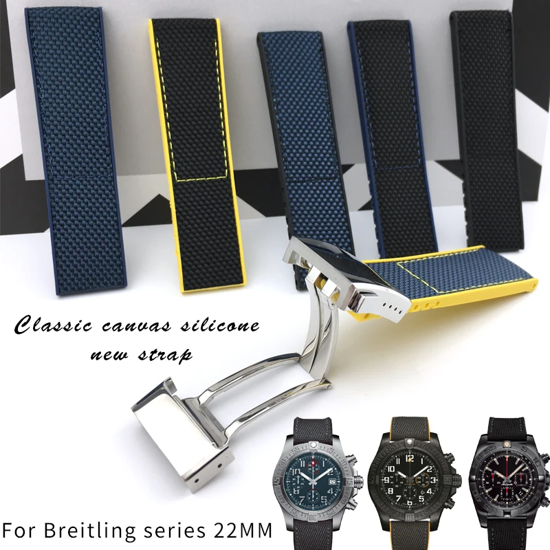 22mm Rubber Silicone With Nylon Watch Strap New Style Folding Buckle Watchband Suitable for Bretling for Men Watch Accessories
22mm Rubber Silicone With Nylon Watch Strap New Style Folding Buckle Watchband Suitable for Bretling for Men Watch Accessories