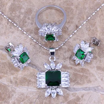Unique Green Cubic Zirconia White CZ Silver Plated Jewelry Sets Earrings Pendant Ring Size 6 / 7 / 8 / 9 / 10 S0114
Unique Green Cubic Zirconia White CZ Silver Plated Jewelry Sets Earrings Pendant Ring Size 6 / 7 / 8 / 9 / 10 S0114
