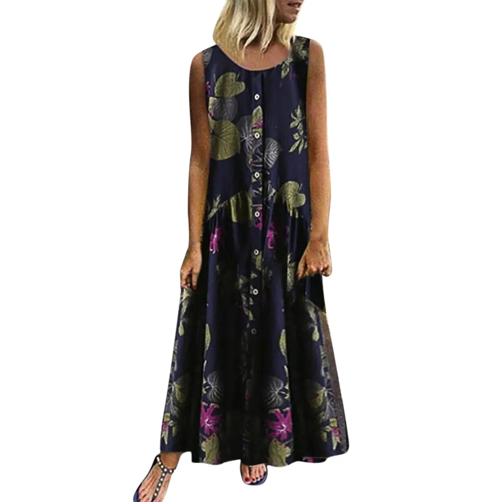 Summer Beach Dress Women Plus Size Bohe O-Neck Floral Print Vintage Sleeveless Long Dress New Casual Ankle-Length Dress #New
Summer Beach Dress Women Plus Size Bohe O-Neck Floral Print Vintage Sleeveless Long Dress New Casual Ankle-Length Dress #New
