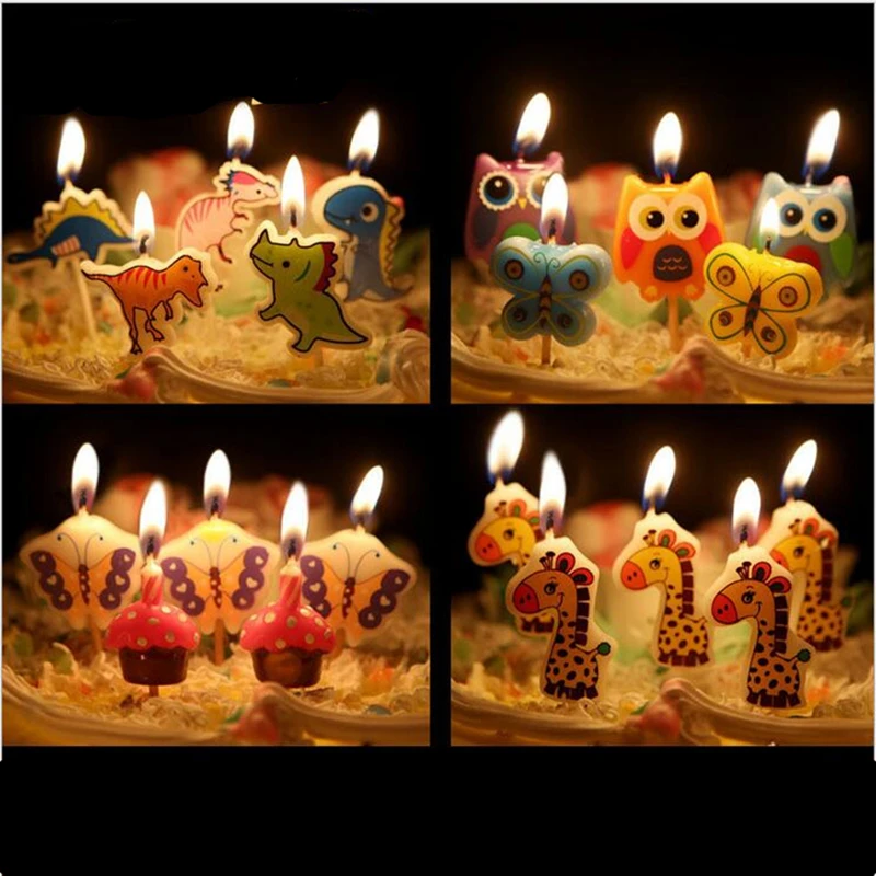 Image 5Pcs Birthday Cake Candles Colorful Lovely Cartoon Birthday Cake Candles birthday party wedding home Decorations