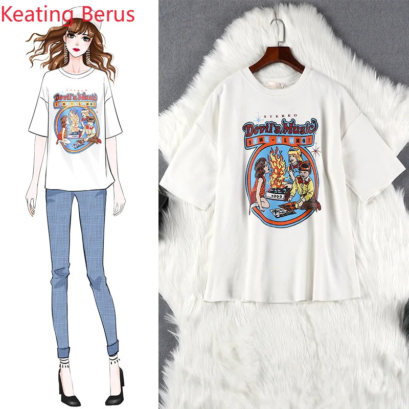 Keatingberus Ladies Loose Large Size Summer T-shirt White Black 5XL Cartoon Pattern Fashion Wild Ladies T-shirt Summer Tops 1102
Keatingberus Ladies Loose Large Size Summer T-shirt White Black 5XL Cartoon Pattern Fashion Wild Ladies T-shirt Summer Tops 1102
