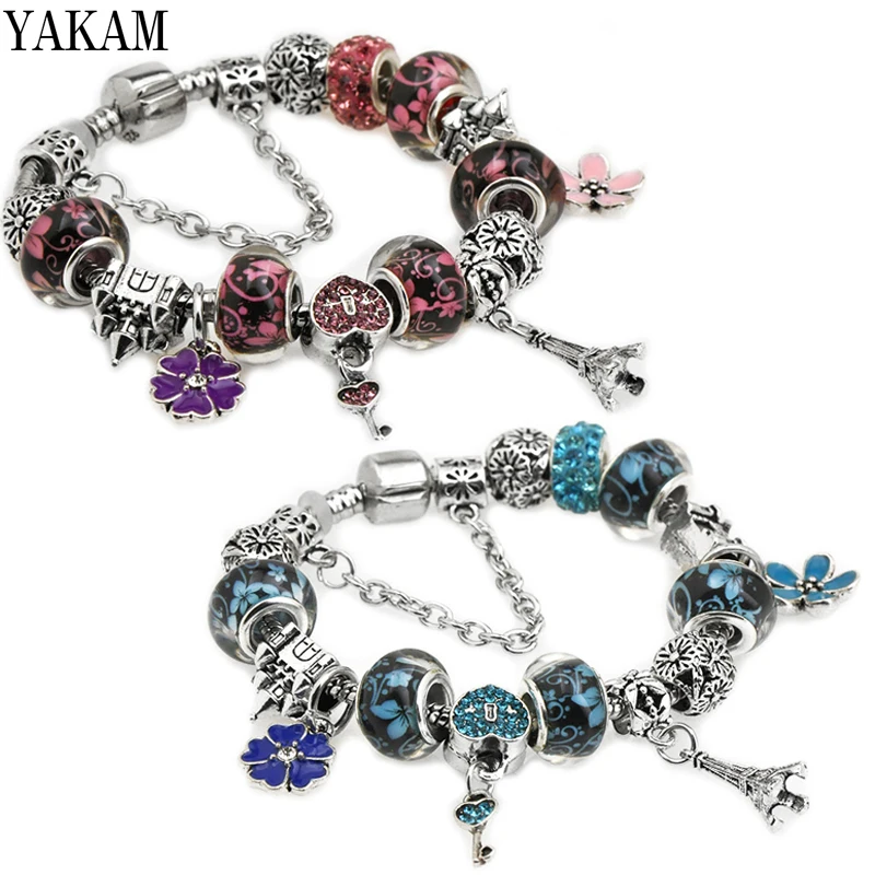 Fit Original Europe Bracelet Blue Pink Enamel Opal Flower Castle Beads Charms Lock Key Eiffel Tower Pendant Women Jewelry Bangle
Fit Original Europe Bracelet Blue Pink Enamel Opal Flower Castle Beads Charms Lock Key Eiffel Tower Pendant Women Jewelry Bangle