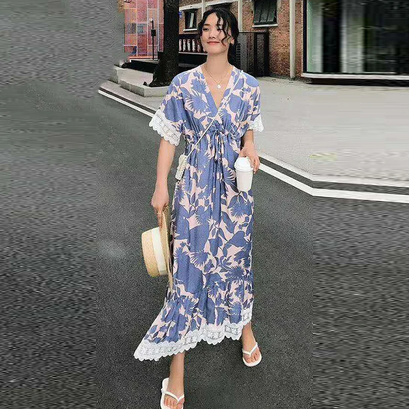 SuperAen Korean Style Women Long Dress Print Stitching Lace Short-sleeved Ladies Dress Summer New 2019 Women Clothing
SuperAen Korean Style Women Long Dress Print Stitching Lace Short-sleeved Ladies Dress Summer New 2019 Women Clothing