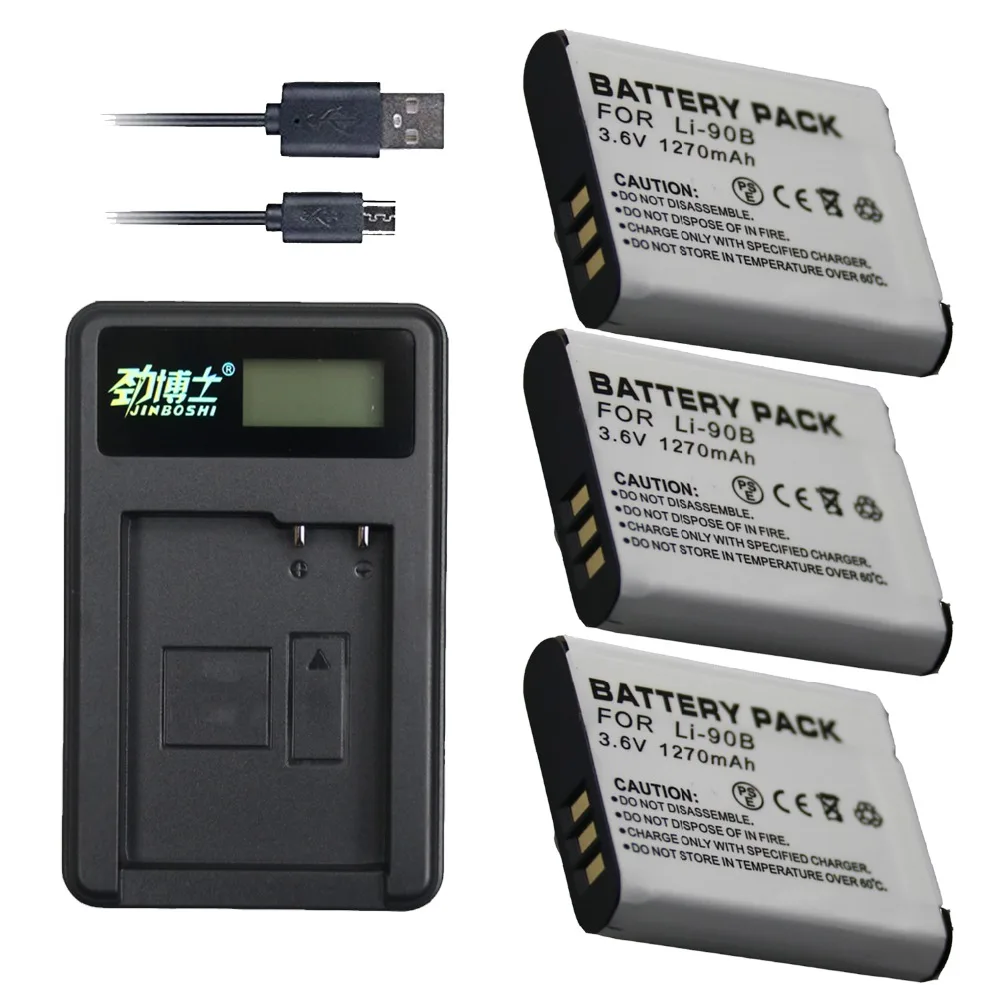 

3X LI-90B LI-92B LI92B LI90B Batteries and LCD Charger for Olympus XZ-2,SH-50,SH-1,SP-100,Tough TG-1,TG-2,TG-3,TG-4,TG-tracker