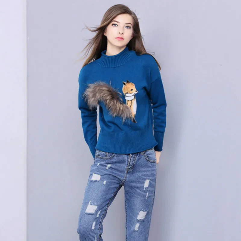 High Street Women's Sweaters Cute Animal Fur Tail Autumn Winter Christmas Pullover Female Streetwear Jumper Party Clothes Tops | Женская