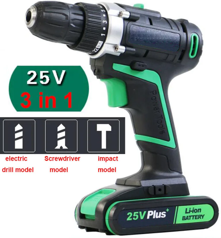 New Style 25V Impact Drill Electric Hand drill Battery Cordless Hammer Drill Electric Screwdriver Home Diy Power Tools
New Style 25V Impact Drill Electric Hand drill Battery Cordless Hammer Drill Electric Screwdriver Home Diy Power Tools