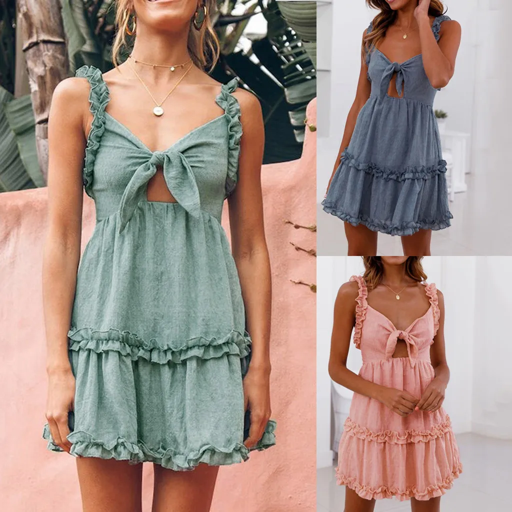 Sexy Solid Color Mini Dress Summer 2019 Women V-neck Sleeveless Ruffled Lace-up Fit Waist Dress Casual Tie Party Dress vadim #C6
Sexy Solid Color Mini Dress Summer 2019 Women V-neck Sleeveless Ruffled Lace-up Fit Waist Dress Casual Tie Party Dress vadim #C6