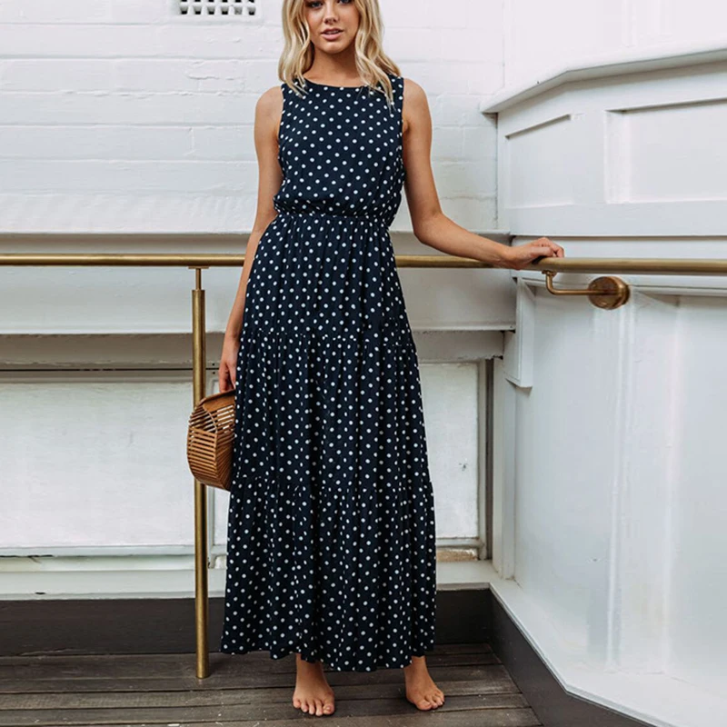 2019 Summer Sleeveless Long Maxi Dress Woman Elegant Polka Dot Print Evening Party Dress Casual Beach Dress Female Vestido S-3XL
2019 Summer Sleeveless Long Maxi Dress Woman Elegant Polka Dot Print Evening Party Dress Casual Beach Dress Female Vestido S-3XL