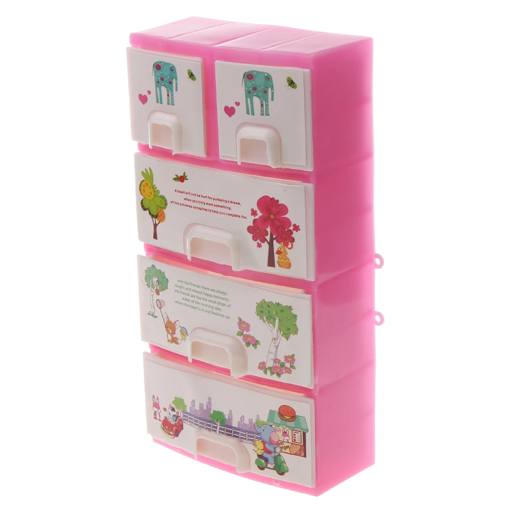 High quality Mini Pink Wardrobe with 3 big drawers and 2 small drawers Suitable for 29cm fashion doll dollhouses decoration