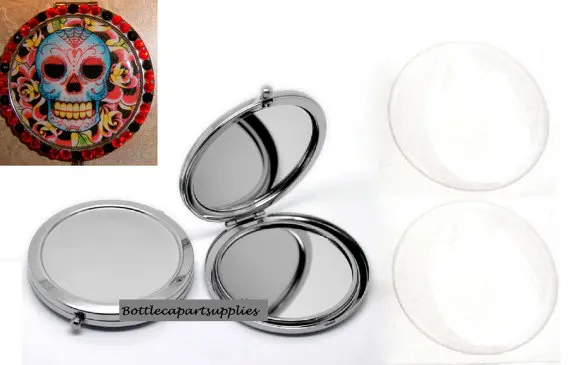 DIY Chrome Silver Plated Compact Mirror Kit Make personal mirror Comes with Matching Epoxy Stickers to Seal Your Image | Красота и