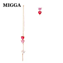 MIGGA Assimétrico Doce Rosa Vermelha Coração Cúbicos de Zircônia Brincos de Orelha Longa Linha Pequenos Do Parafuso Prisioneiro para Mulheres Meninas(China)