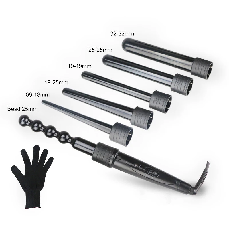 6 In 1 Professional Ceramic Curling Iron Interchangeable Hair Curler waver LED display Curling Wand roller With Resistant Glove
6 In 1 Professional Ceramic Curling Iron Interchangeable Hair Curler waver LED display Curling Wand roller With Resistant Glove