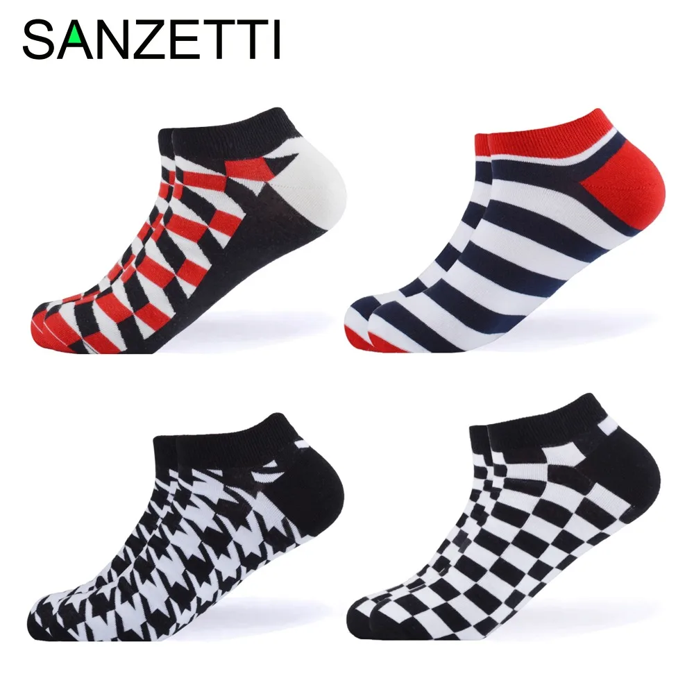 SANZETTI 4 pairs /lot casual men's combed cotton socks summer Breathable ankle socks geometric pattern party dress gift socks
SANZETTI 4 pairs /lot casual men's combed cotton socks summer Breathable ankle socks geometric pattern party dress gift socks