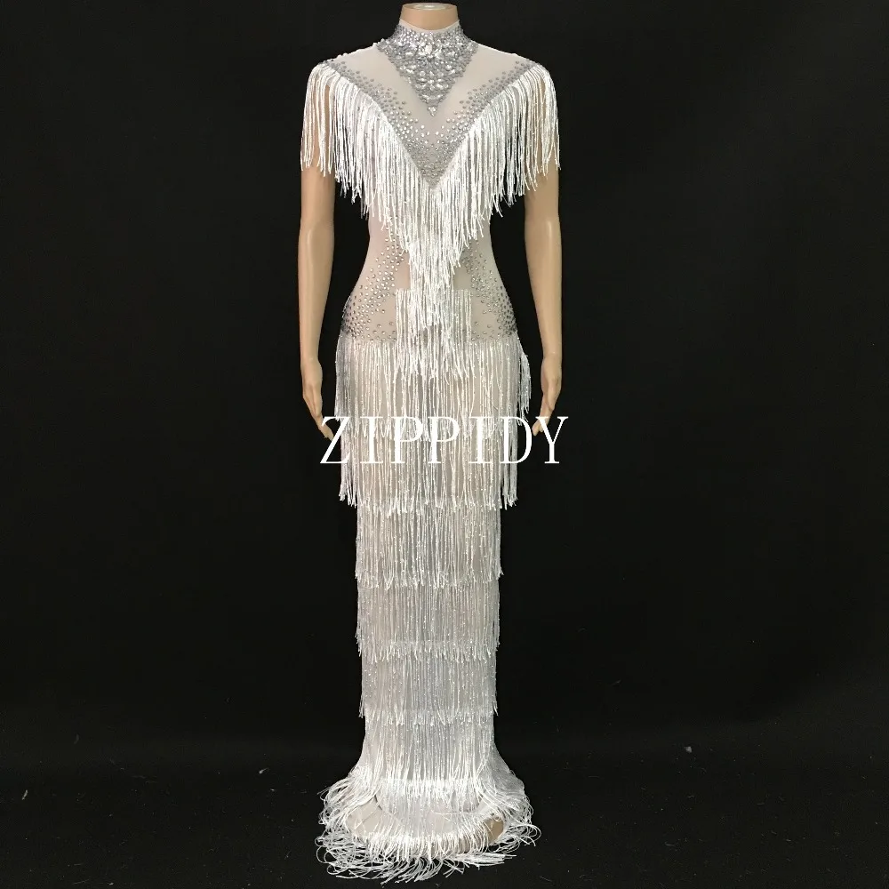 Sparkly Rhinestones White Mesh Fringes Dress Birthday Celebrate See Through Dress Sexy Tassel Costume Dance Stretch Dress YOUDU
Sparkly Rhinestones White Mesh Fringes Dress Birthday Celebrate See Through Dress Sexy Tassel Costume Dance Stretch Dress YOUDU