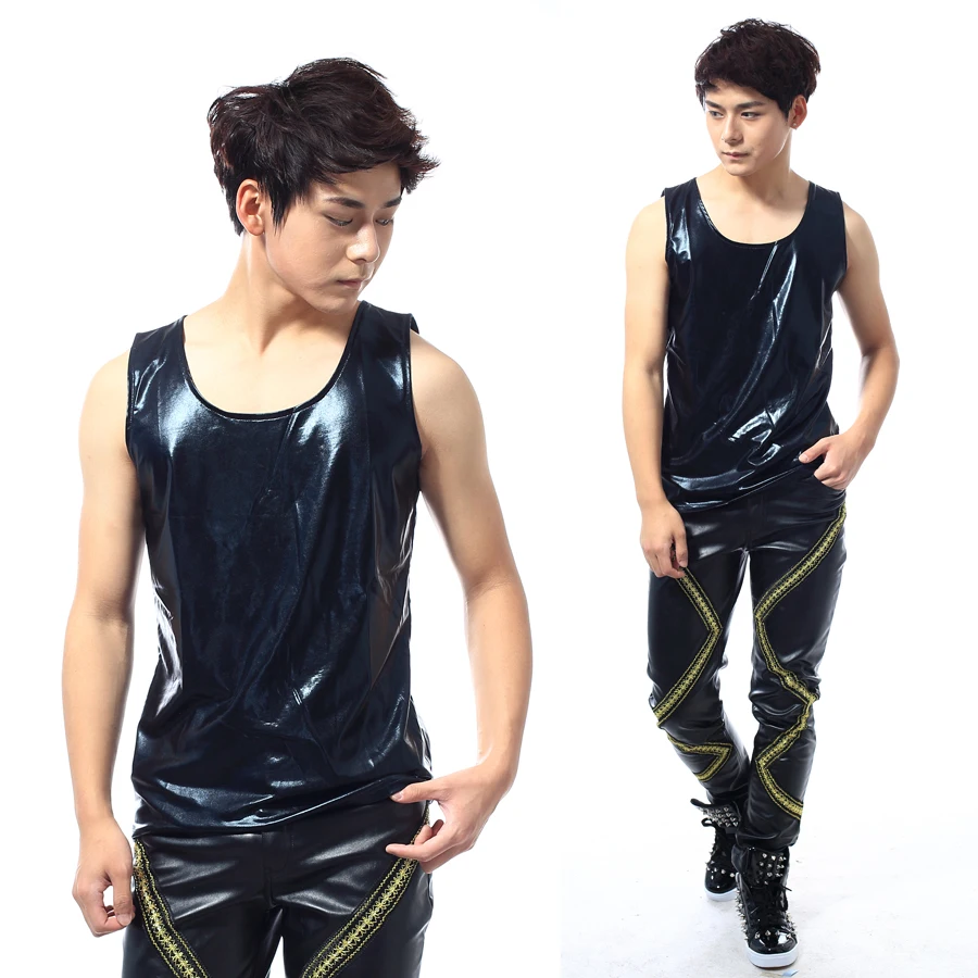 S-6XL!!! 2018 Leather vest male slim solid color tight elastic leather male vest The singer's clothing
S-6XL!!! 2018 Leather vest male slim solid color tight elastic leather male vest The singer's clothing