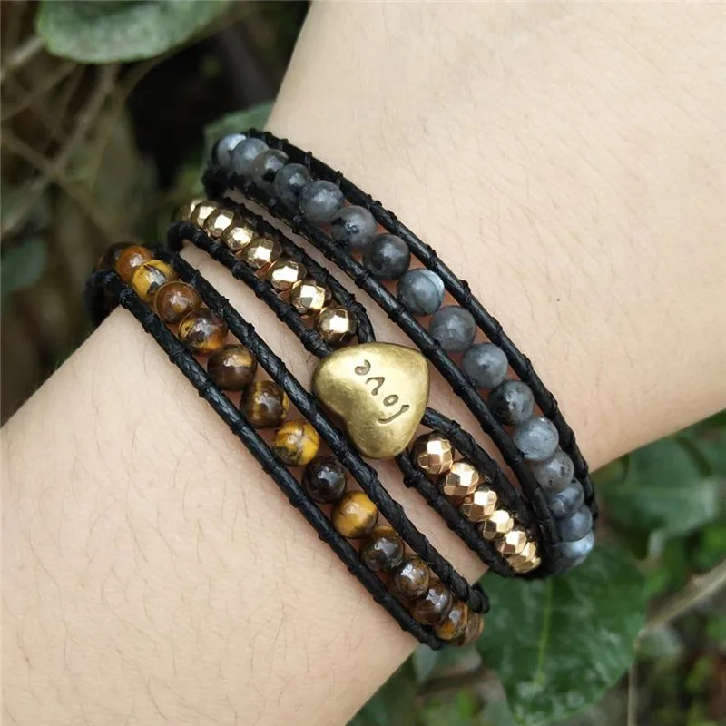 Love Bracelet Jewelry Handmade Wrap Bracelet Heart Natural Stone Bracelet Tiger Eye 3 Strands Leather Rope Woven Bracelet
Love Bracelet Jewelry Handmade Wrap Bracelet Heart Natural Stone Bracelet Tiger Eye 3 Strands Leather Rope Woven Bracelet