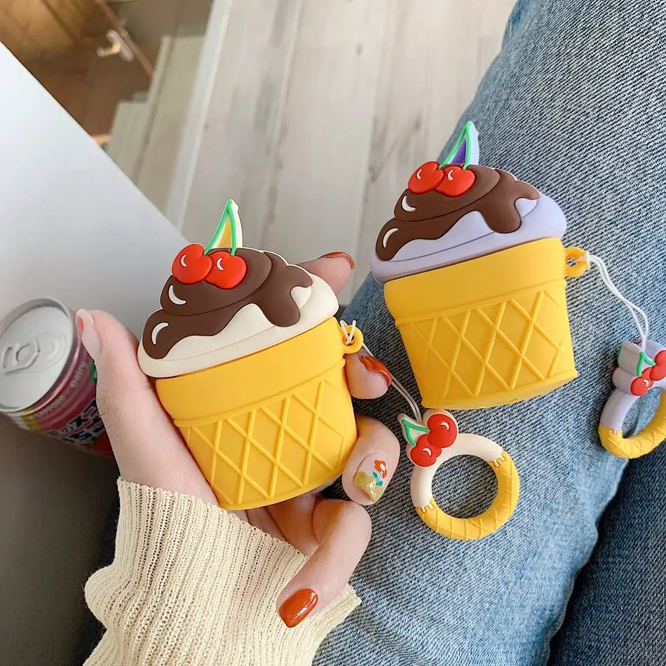 For AirPods 2 Case Silicone Cute 3D Cherry ice Cream Earphone Case For Airpods Cover Headphone Cover Key Ring Strap For Air pods
For AirPods 2 Case Silicone Cute 3D Cherry ice Cream Earphone Case For Airpods Cover Headphone Cover Key Ring Strap For Air pods