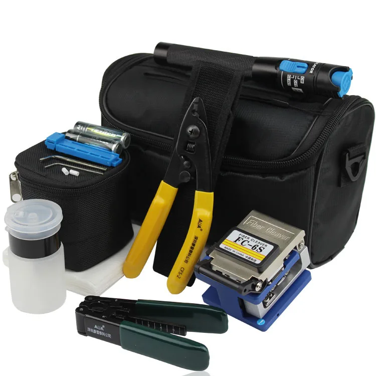 8 In 1 Fiber Optic FTTH Tool Kit with FC-6S Fiber Cleaver and 1MW Visual Fault Locator Stripper CFS-2 Alcohol bottle
8 In 1 Fiber Optic FTTH Tool Kit with FC-6S Fiber Cleaver and 1MW Visual Fault Locator Stripper CFS-2 Alcohol bottle