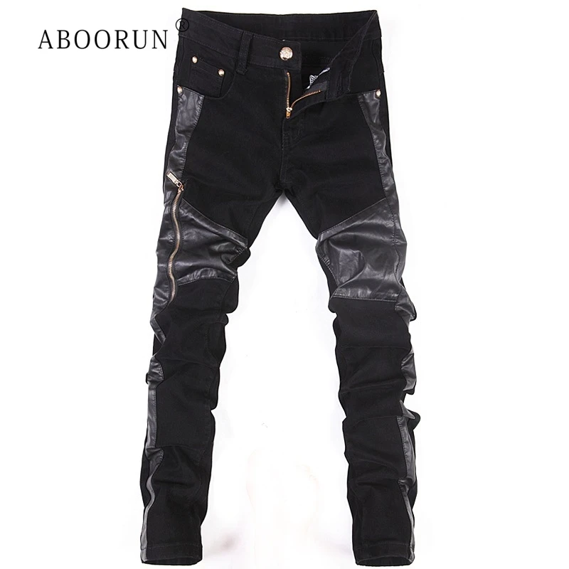 ABOORUN Mens PU Patchwork Jeans Fashion Slim fit Zippers Design Punk Jeans Male R1372
ABOORUN Mens PU Patchwork Jeans Fashion Slim fit Zippers Design Punk Jeans Male R1372