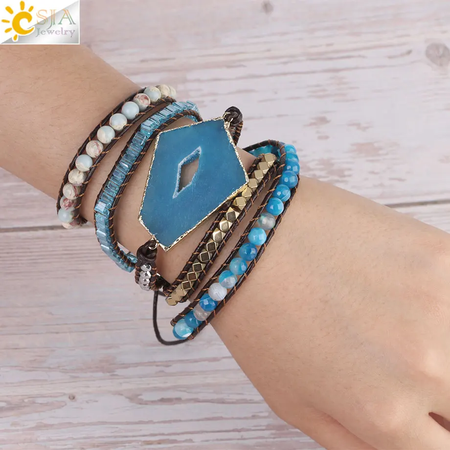 CSJA Natural Quartz Crystal Slice Jewelry for Men Women Blue Geode Drury Gems Stone Beaded Wrap Bracelet Bohemian Jewellery S376
CSJA Natural Quartz Crystal Slice Jewelry for Men Women Blue Geode Drury Gems Stone Beaded Wrap Bracelet Bohemian Jewellery S376