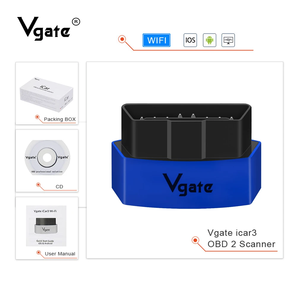 Vgate icar3 elm327 wifi OBD OBD2 Scanner car diagnostics OBDII code reader for IOS/android elm 327 wi fi scanner automotriz
Vgate icar3 elm327 wifi OBD OBD2 Scanner car diagnostics OBDII code reader for IOS/android elm 327 wi fi scanner automotriz