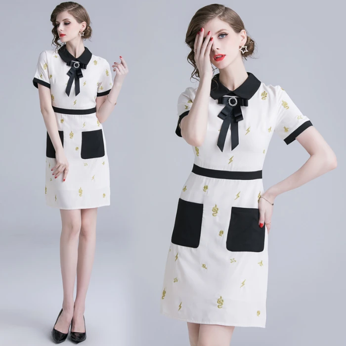 Luxury Designer Temperament Women Fashion Lead Bow Short Sleeve Embroidery Lapel Collar Pockets White Short Dress Dresses S-XXL
Luxury Designer Temperament Women Fashion Lead Bow Short Sleeve Embroidery Lapel Collar Pockets White Short Dress Dresses S-XXL