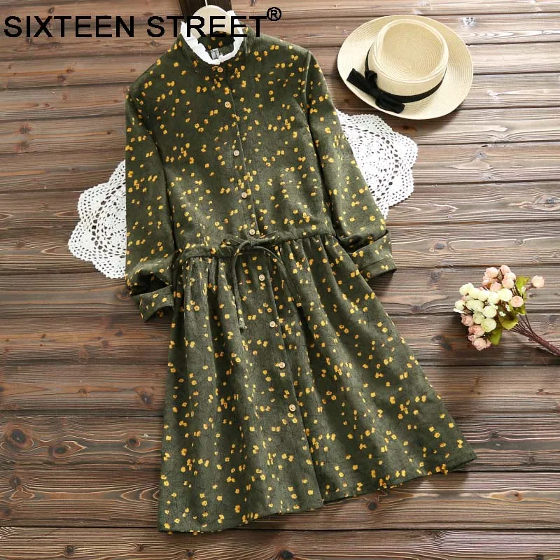 New spring autumn woman Corduroy dress long sleeve Elastic Waist Casual Loose print green Dresses elegant sweet vestidos female
New spring autumn woman Corduroy dress long sleeve Elastic Waist Casual Loose print green Dresses elegant sweet vestidos female