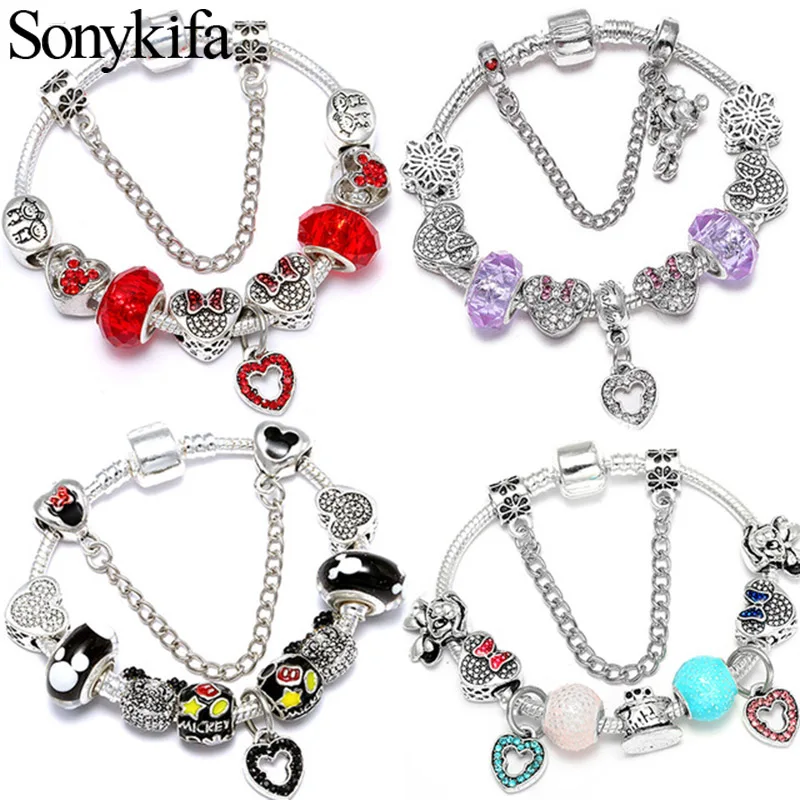 Silver Crystal Mickey Pandoro Bracelet With Minnie Murano Glass Beads Charm Bracelets For Women Kids Gift Dropshipping
Silver Crystal Mickey Pandoro Bracelet With Minnie Murano Glass Beads Charm Bracelets For Women Kids Gift Dropshipping
