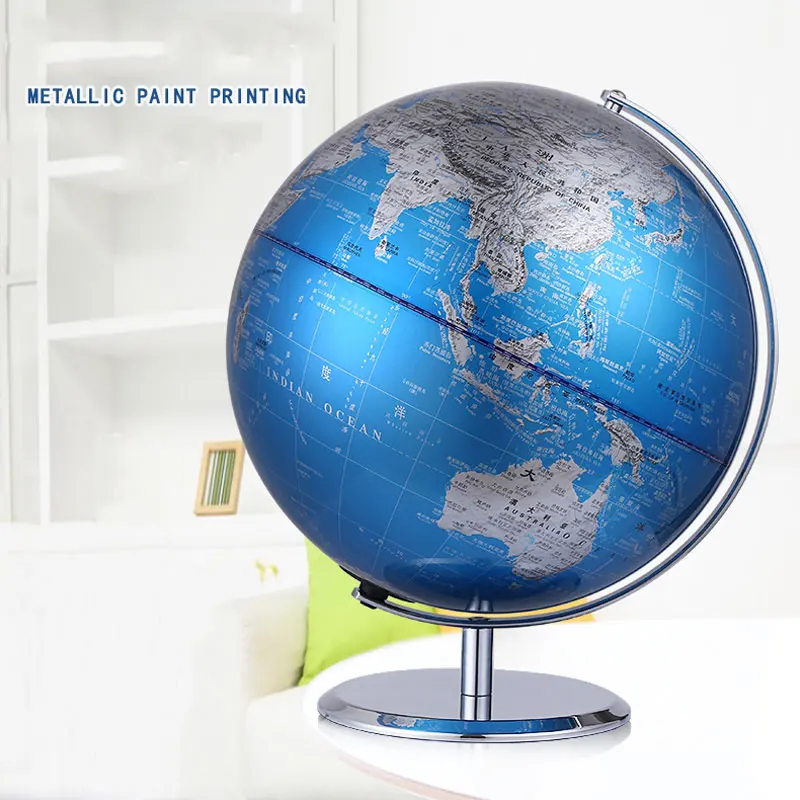 

20-32cm Emboss Chinese English Terrestrial Globe Metal Rotation LED Light Decoration Office Craft Decor Kid Education Toy Gift