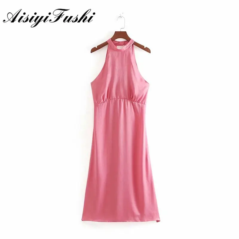 AISIYIFUSHI New Summer Pink Dress Women Pop Sexy Sleeveless Hanging Neck dress Beach Elegant Party Evening Leisure ladies Dress
AISIYIFUSHI New Summer Pink Dress Women Pop Sexy Sleeveless Hanging Neck dress Beach Elegant Party Evening Leisure ladies Dress