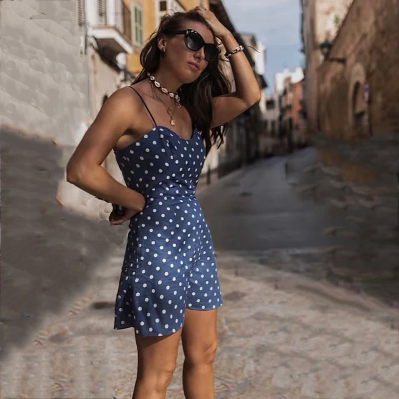 Women Lace Up Front Frill Trim Cami Dress Polka Dot Dress Floral Print mini Dress Backless Crew Neck Beach Vestidos
Women Lace Up Front Frill Trim Cami Dress Polka Dot Dress Floral Print mini Dress Backless Crew Neck Beach Vestidos